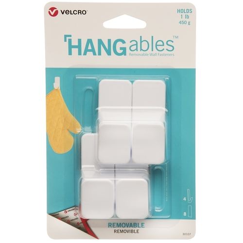 VELCRO Brand VEL-30107-USA HANGables Removable Wall Hook, 1 lb, 4-Hook, White - pack of 4