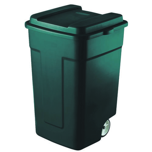 Trash Can, 50 gal Capacity, Plastic, Green, Snap-Fit Lid Closure