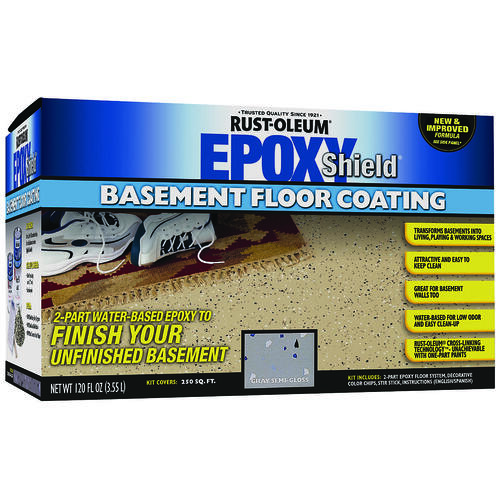 EPOXYSHIELD Basement Floor Coating Kit, Satin, Gray, Liquid