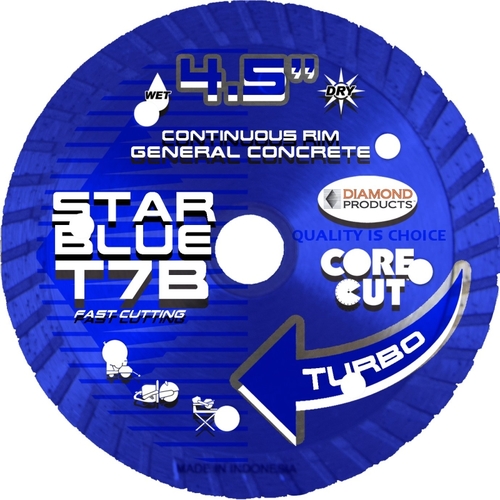 Diamond 74960 Star Blue High-Speed Saw Blade, 4-1/2 in Dia, 7/8 in Arbor, Diamond Cutting Edge, Turbo Rim