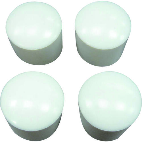 Furniture Leg Tip, Round, Plastic, White, 3/4 in Dia, 3/4 in H - pack of 4