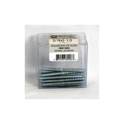 Reliable DZ316212VP Dowel Screw, 3/16-11 Thread, 2-1/2 in L, Regular Point, Steel, Zinc, 25 BX