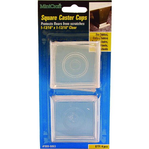 Caster Furniture Glide, Carpet/Steel, Clear, Clear, 2-1/4 x 2-1/4 x 3/8 in Dimensions - pack of 4