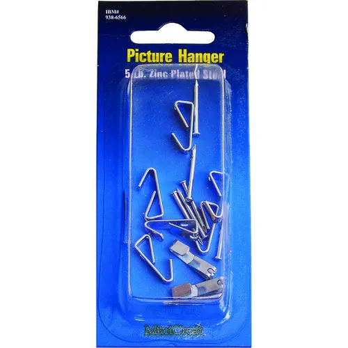 Picture Hanger, 5 lb, Steel, Zinc, Zinc, Nail-In Mounting - pack of 8