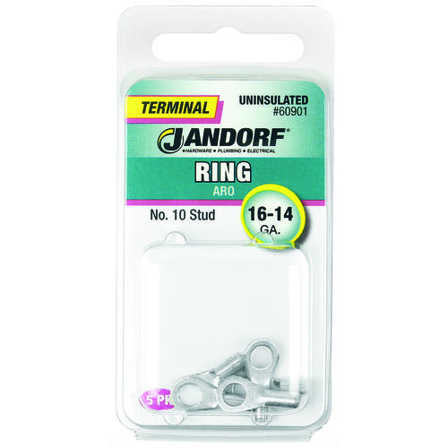 Ring Terminal, 16 to 14 AWG Wire, #10 Stud, Copper Contact