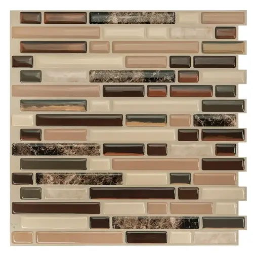 Mosaik Series Wall Tile, 10 in L Tile, 10.06 in W Tile, Bellagio Keystone Pattern, Vinyl Beige/Bronze/Brown - pack of 4