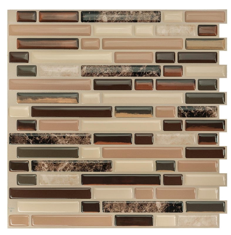 Smart Tiles SM1034-4 Mosaik Series Wall Tile, 10 in L Tile, 10.06 in W Tile, Bellagio Keystone Pattern, Vinyl Beige/Bronze/Brown - pack of 4