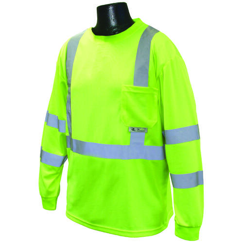 Safety T-Shirt, XL, Polyester, Green, Long Sleeve, Pullover Closure
