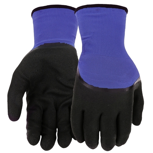 Dipped Gloves, Men's, L, Elastic Knit Wrist Cuff, Nitrile Coating, Polyester Glove, Black/Blue