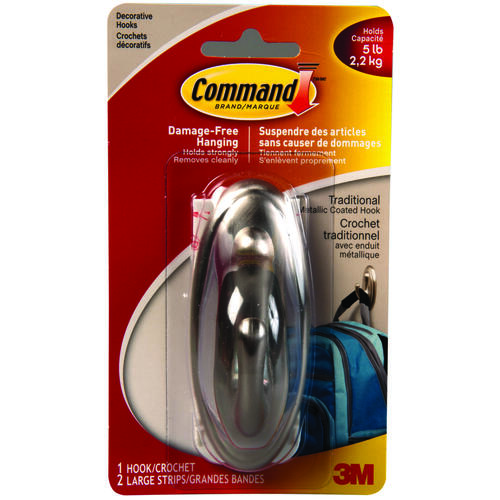 Command 17053BN-C Decorative Hook, 5 lb, 1-Hook, Metal, Brushed Nickel