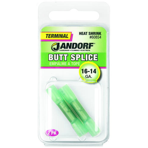 Butt Splice Connector, 16 to 14 AWG Wire, Copper Contact, Green - pack of 2