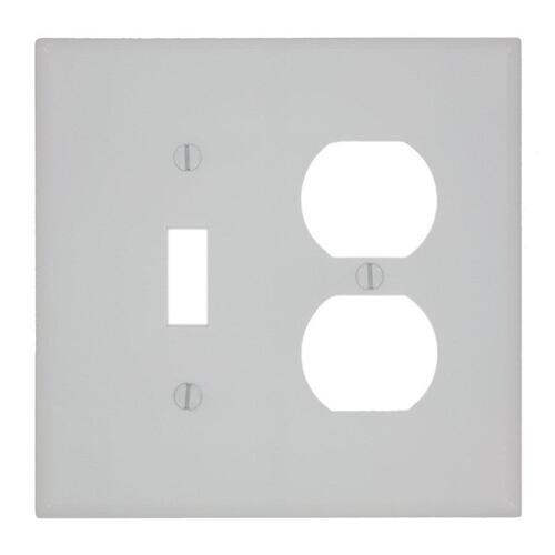 Leviton 003-80505-00W 80505-W Combination Wallplate, 4-3/8 in L, 3-1/8 in W, Midway, 2 -Gang, Plastic, White, Device Mounting