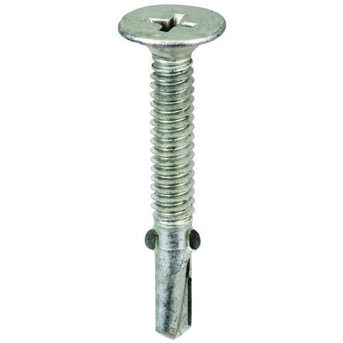 Screw, #10 Thread, Phillips Drive, Self-Tapping, Winged Point, Galvanized Steel