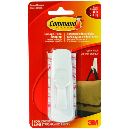 Command 17003C-CS Utility Hook, 5 lb, 1-Hook, Plastic, White