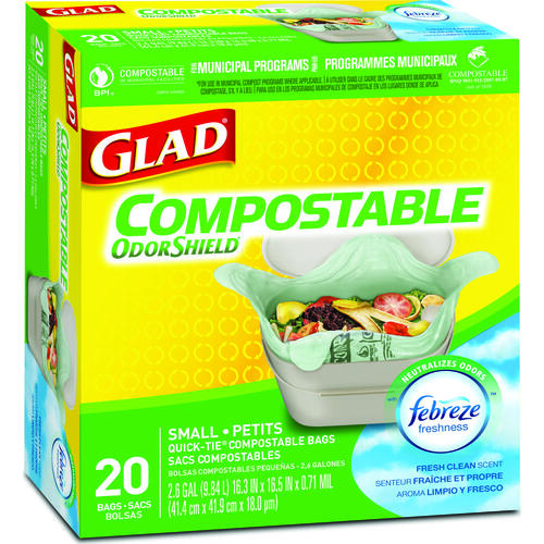 GLAD 78162FRM7 Easy-Tie 78162FRM2 Compostable Bag, S, 9.8 L Capacity, Polyester, Tan - pack of 20