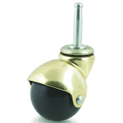 DH CASTERS C-H15S1BR Ball Caster, 1-1/2 in Dia Wheel, Rubber Wheel, 90 lb, Metal Housing Material Brass