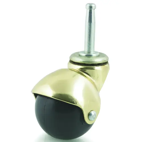 DH CASTERS C-H15S1BR Ball Caster, 1-1/2 in Dia Wheel, Rubber Wheel, 90 lb, Metal Housing Material Brass