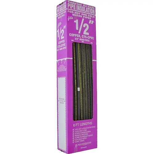 Tundra 30581T/PR38058TW-XCP70 PR38058TW Pipe Insulation, 6 ft L, Polyolefin, Charcoal, 1/2 in Pipe - pack of 70