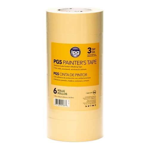 IPG PG5 130R PG5..130R Masking Tape, 60 yd L, 1.88 in W, Paper Backing, Beige - pack of 6