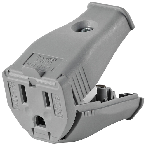 3W102-GY Straight Blade Connector, 2-Pole, 15 A, 125 V, Female, NEMA: 5-15R, Gray