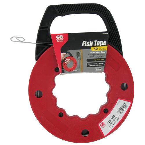 FTS Series Fish Tape, 1/8 in Tape, 50 ft L Tape, Steel Tape, Red Case