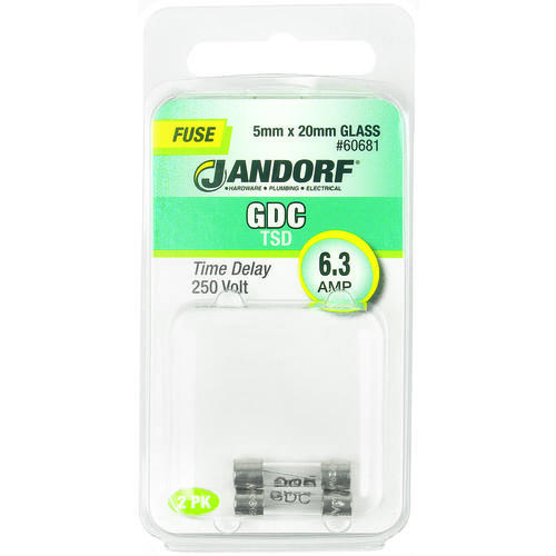 Jandorf 60681 Time Delay Fuse, 6.3 A, 250 V, 63 A Interrupt, Glass Body