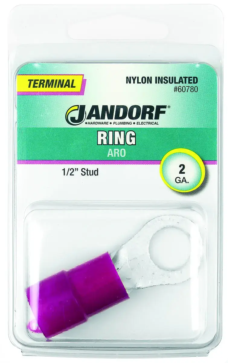Jandorf 60780 Ring Terminal, 2 AWG Wire, 1/2 in Stud, Nylon