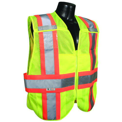 Expandable Safety Vest, XL/2XL, Polyester, Green/Silver, Zip-N-Rip Closure
