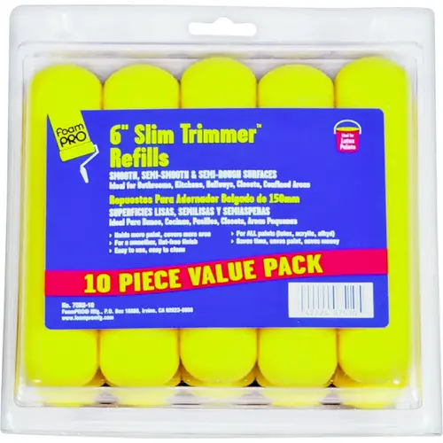 Trimmer Refill, 3/8 in Thick Nap, 6 in L, Foam Cover - pack of 10