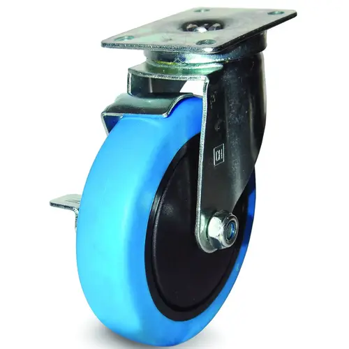 Swivel Caster, 3-1/2 in Dia Wheel, 1-1/4 in W Wheel, Thermoplastic Rubber Wheel, Blue, 220 lb