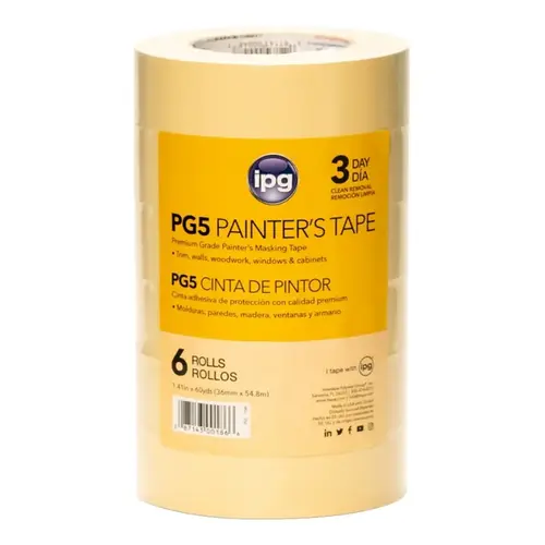 PG5..129R Masking Tape, 60 yd L, 1.41 in W, Paper Backing, Beige - pack of 6