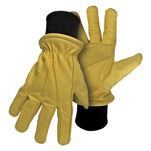 Boss 4190L 4190-L Driver Gloves, L, Keystone Thumb, Knit Wrist Cuff, Cow Leather