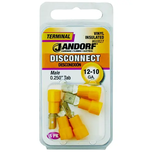 Disconnect Terminal, 12 to 10 AWG Wire, Vinyl Insulation, Copper Contact, Yellow - pack of 5