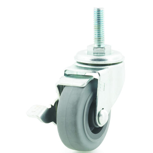 DH CASTERS C-L20T2MSB Swivel Caster with Brake, 2 in Dia Wheel, 13/16 in W Wheel, Rubber Wheel, Gray, 66 lb