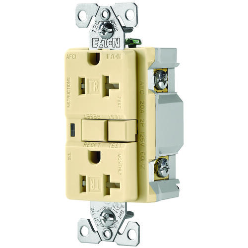 AFCI Receptacle, 2 -Pole, 20 A, 125 V, Back, Side Wiring, NEMA: 5-20R, Ivory