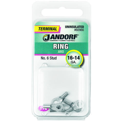 Jandorf 60966 Ring Terminal, 16 to 14 AWG Wire, #6 Stud, Copper Contact