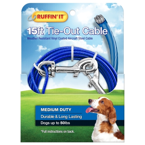 29115 Cable Tie-Out, Medium-Duty, Swivel Snap End, 15 ft L Belt/Cable, Steel, Blue