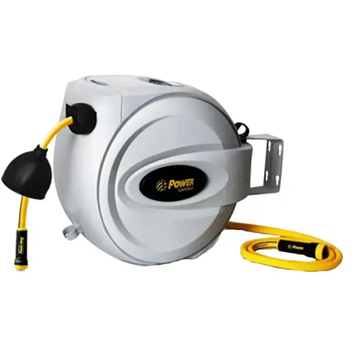 POWER JET BL-GW050 Retractable Power Hose Reel, 5/8 in Hose, 50 ft L Hose Gray