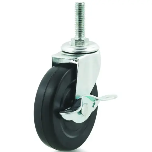 DH CASTERS C-L30T2RSB Swivel Caster with Brake, 3 in Dia Wheel, 13/16 in W Wheel, Rubber Wheel, 110 lb Zinc