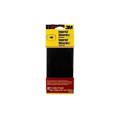 Sandpaper, 9 in L, 3.66 in W, Extra Fine, 400 Grit, Silicon Carbide Abrasive, Paper Backing - pack of 10