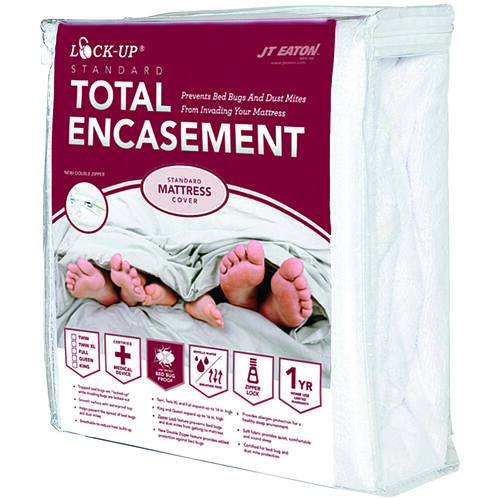 JT Eaton 83KGENC Lock-Up Mattress Encasement, King, Fabric, White