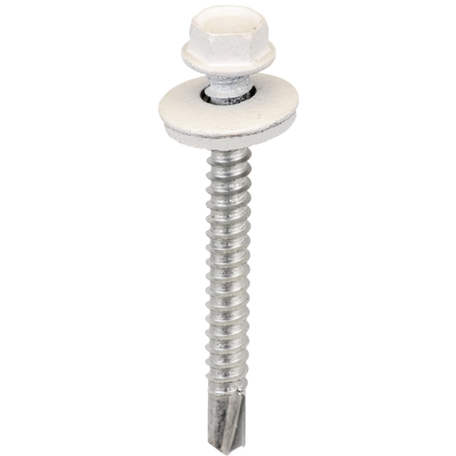 Screw, 2 in L, Hex Drive, Self-Drilling Point, Powder-Coated, 250 BAG White