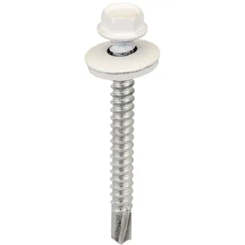 Acorn SW-MM122W250 Screw, 2 in L, Hex Drive, Self-Drilling Point, Powder-Coated, 250 BAG White
