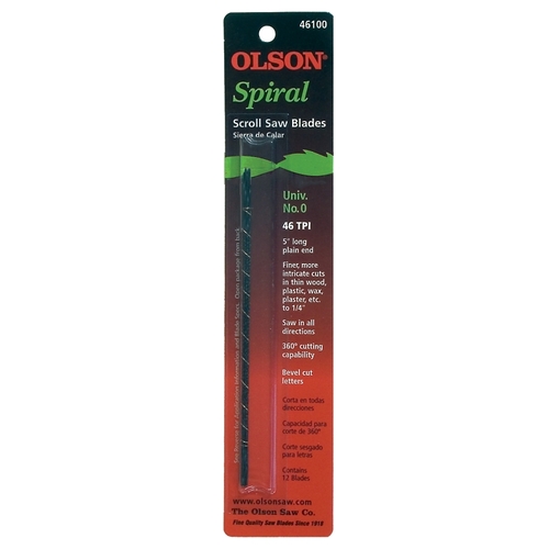 Olson SP46100 Scroll Saw Blade, Spiral Teeth, 46 TPI, 5 in L - pack of 12