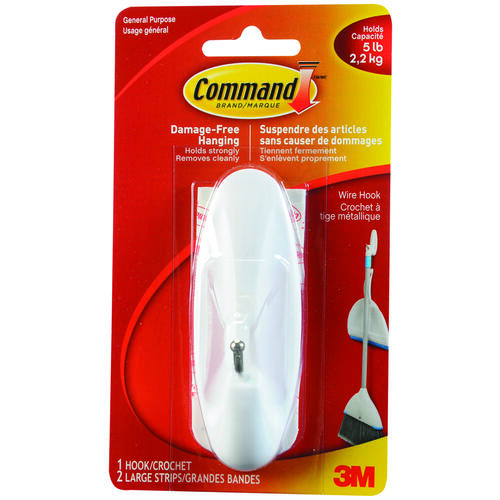 Command 17069C Wire Hook, 5 lb, 2-Hook, White