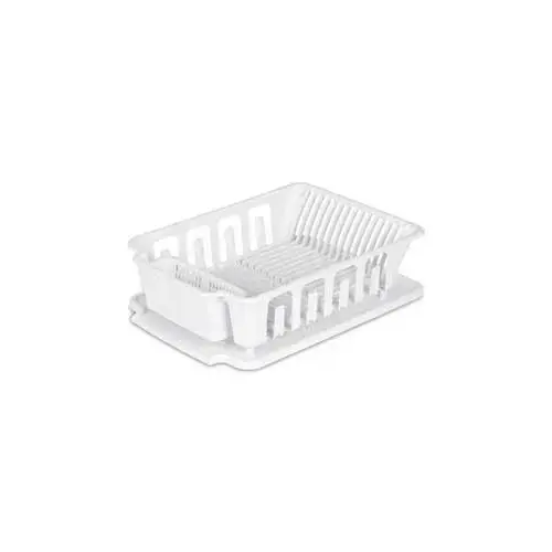 Sterilite 06278006 13.75 In. W. x 5.5 In. H. x 18.75 In. L. Dish Drainer (2-Piece) White