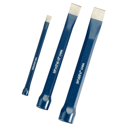 Cold Chisel Set, 3-Piece, Chrome Alloy Steel, Baked Enamel, Blue