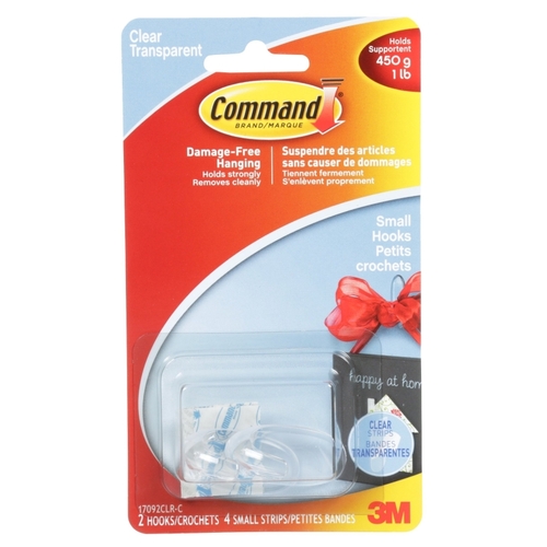 Command 17092CLR-C Small Hook, 1 lb, 2-Hook, Clear