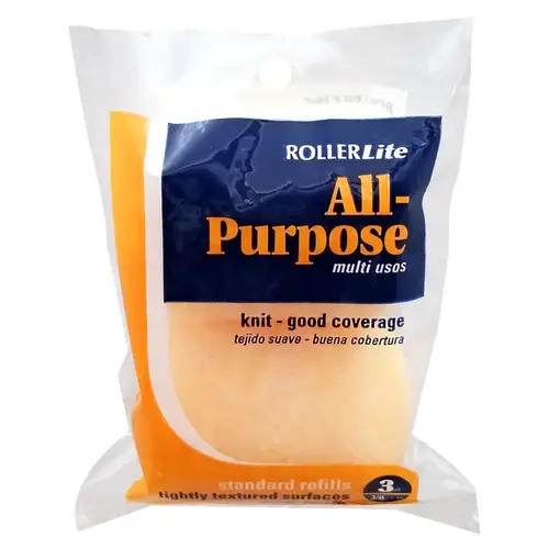 RollerLite 3SC038D All Purpose Trim Roller Cover, 3/8 in Thick Nap, 3 in L, Polyester Knit Fabric Cover, Yellow - pack of 2
