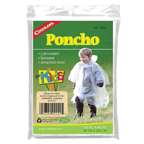 Poncho, One-Size, Plastic, Clear, Attached